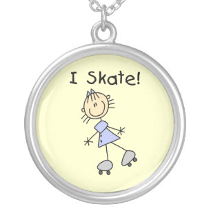 I Skate - Girl Roller Skater Silver Plated Necklace