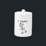 I Skate - Girl Roller Skater Teapot<br><div class="desc">A cute stick figure design featuring a girl roller skater on I Skate T-shirts,  hoodies,  cards,  mugs,  bags,  keychains,  magnets,  buttons,  and much more.</div>