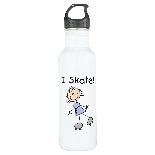 I Skate - Girl Roller Skater Water Bottle (Front)