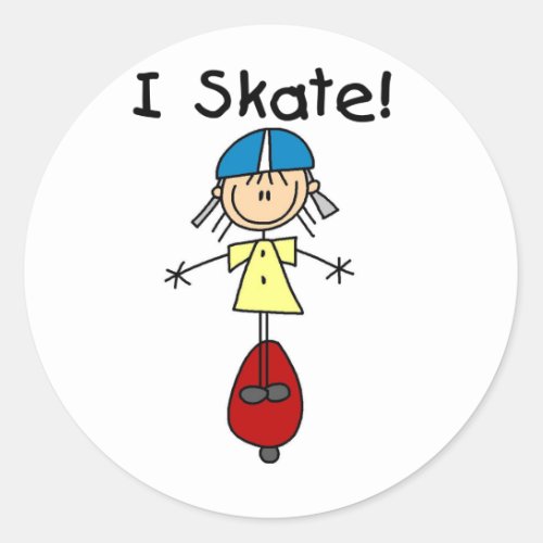 I Skate Skateboarding Girl Classic Round Sticker