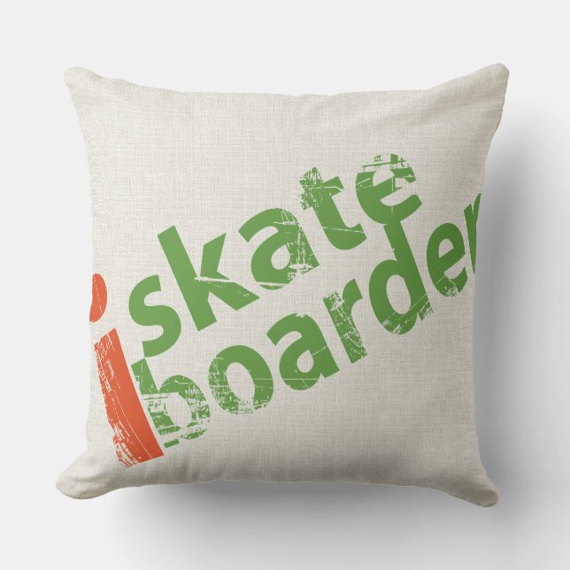 I SkateBoarder Grunge Text Throw Pillow (Front)