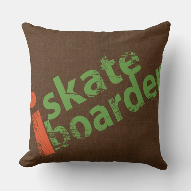 i SkateBoarder Vintage Brown Throw Pillow (Front)