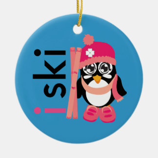 I Ski Penguin Ceramic Ornament