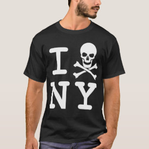 I (skull and crossbones) NY, white on black T-Shirt