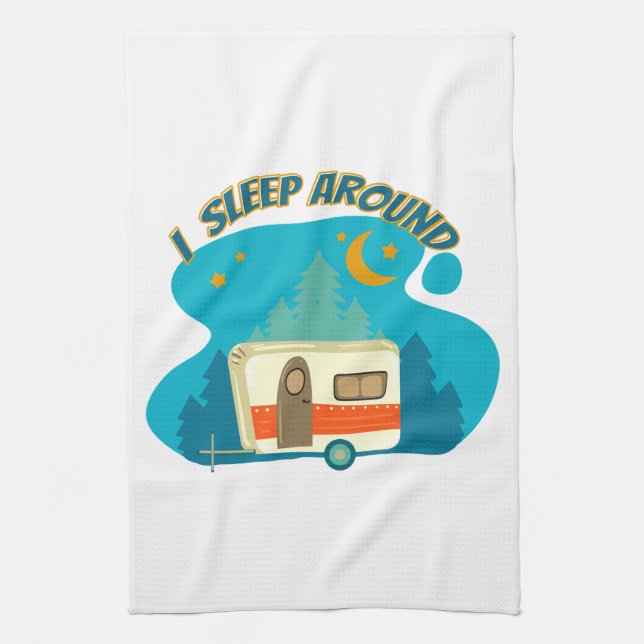 I Sleep Around Camper Van Camping Explorer Nature Kitchen Towel (Vertical)