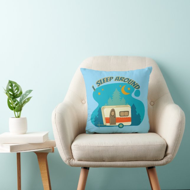 I Sleep Around Camper Van Camping Explorer Nature Throw Pillow (Chair)