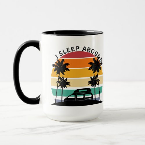 I Sleep Around Van Life Pun Vinatge Sunset travel Mug