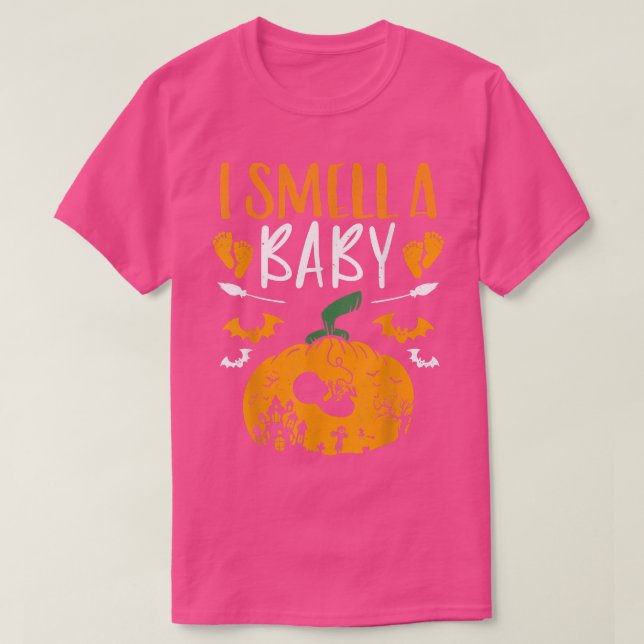 I Smell a Baby Halloween Pumpkin Pregnancy Announc T-Shirt (Design Front)