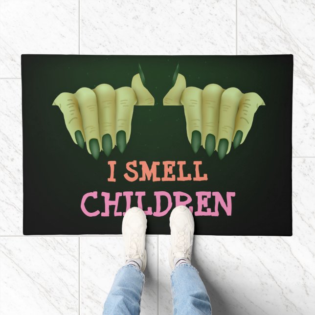 I Smell Children Cute Scary Witch Hand Halloween  Doormat (Indoor)