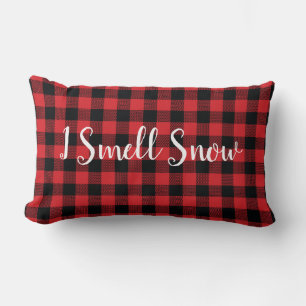 I Smell Snow Buffalo Check Holiday Quote Lumbar Pillow