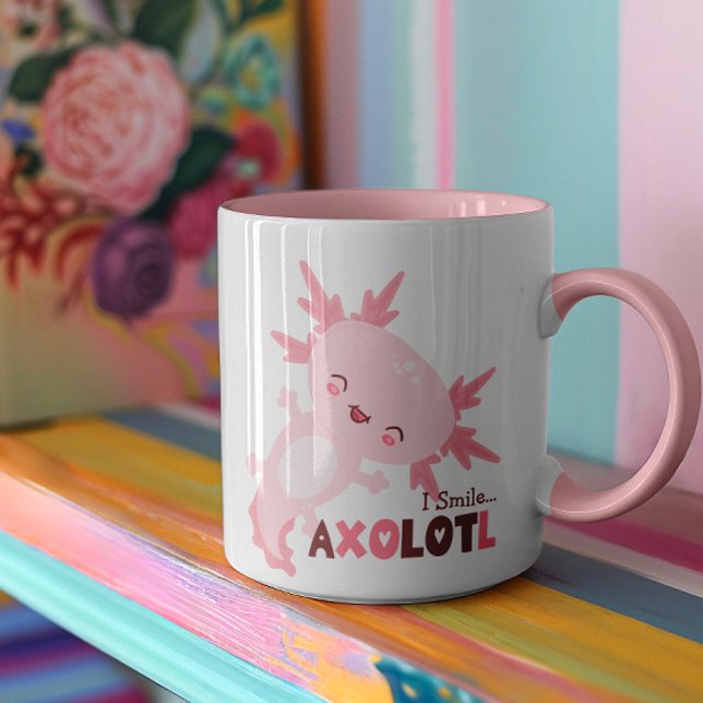 I Smile A Lot Personalized Kawaii Axolotl Mug (The Mexican walking fish better known as the Axolotl is here to rock your world!)