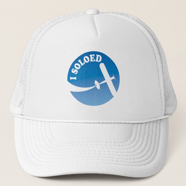 I Soloed & Airplane Graphic Trucker Hat (Front)