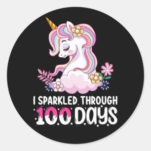 I Sparkled Through 100 Days of School Unicorn Classic Round Sticker