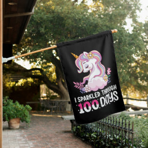 I Sparkled Through 100 Days of School Unicorn House Flag