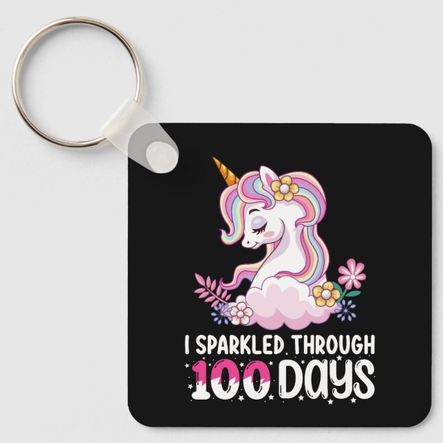 I Sparkled Through 100 Days of School Unicorn Keychain (Front)