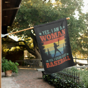 I Speak Fluent Baseball Female Player Fan House Flag