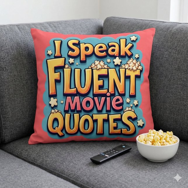 I Speak Fluent Movie Quotes Retro Pop Art Throw Pillow (I Speak Fluent Movie Quotes Retro Pop Art Throw Pillow Mockup A)