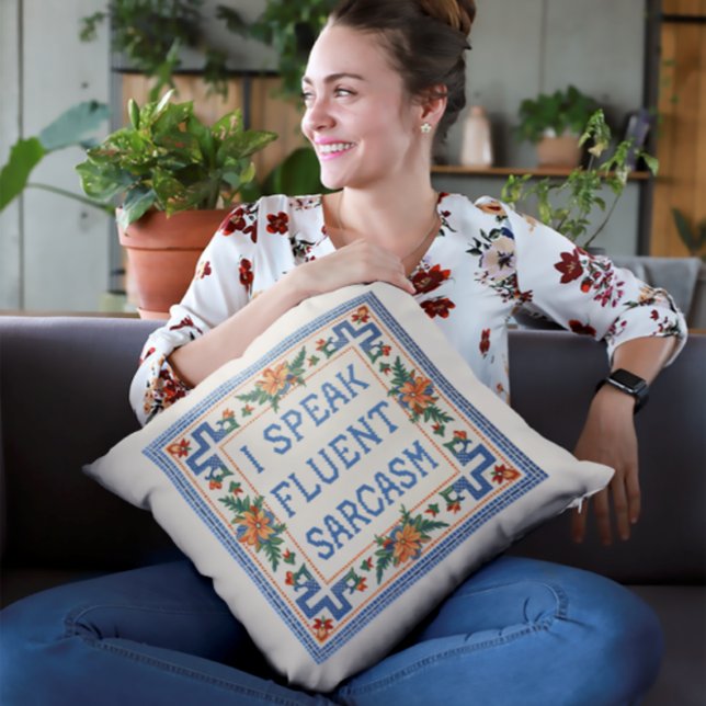 I Speak Fluent Sarcasm - Funny Needlepoint Style Throw Pillow (I Speak Fluent Sarcasm Needlepoint Style Funny Women and Girls Gift Pillow)
