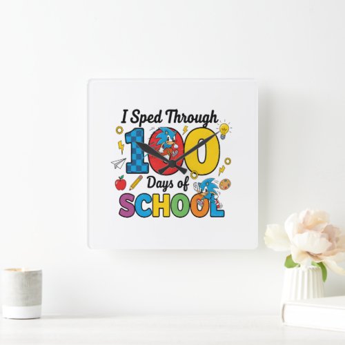 I Sped Through 100 Days of School Boys Gamer  Square Wall Clock
