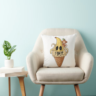 I split, cute banana ice scream throw pillow