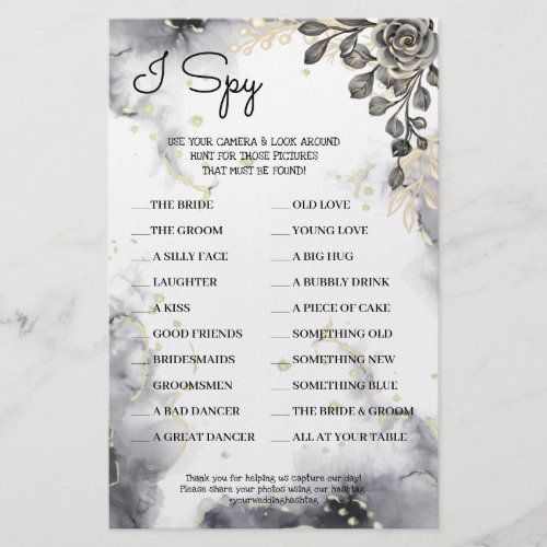 I Spy Black Roses Wedding Reception Game Card Flyer