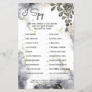 I Spy Black Roses Wedding Reception Game Card Flyer