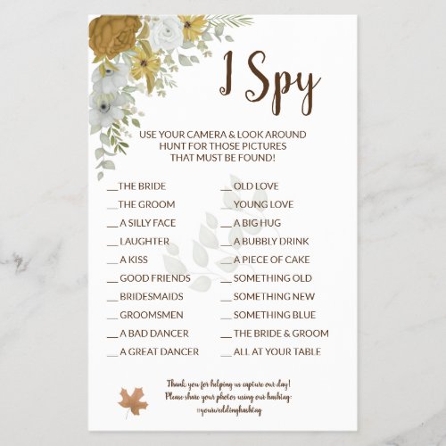 I Spy Boho Autumn Wedding Reception Game Card Flye Flyer