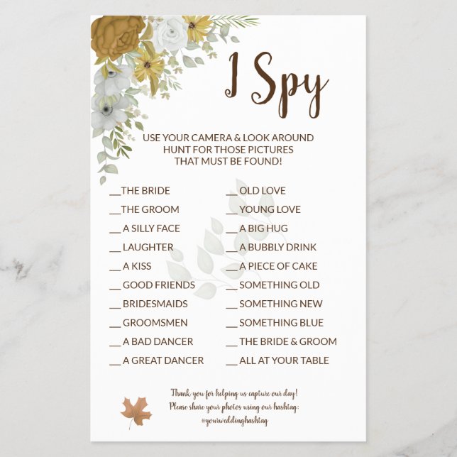 I Spy Boho Autumn Wedding Reception Game Card Flye Flyer (Front)