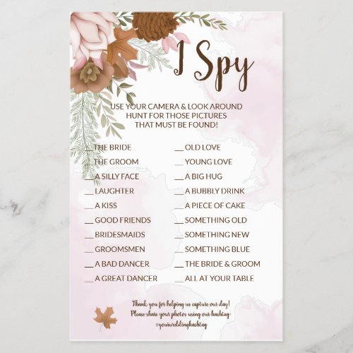 I Spy Boho Autumn Wedding Reception Game Card Flyer