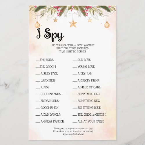 I Spy Christmas Wedding Reception Game Card Flyer