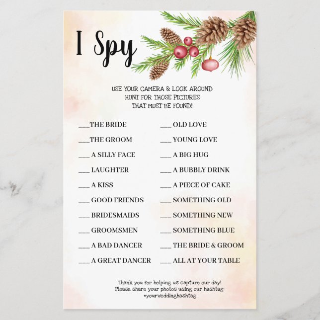 I Spy Christmas Wedding Reception Game Card Flyer (Front)
