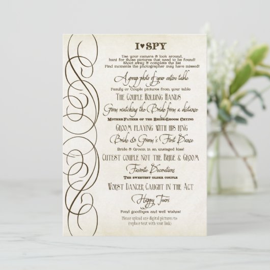 I Spy Heart Typographic Photo Reception Game Cards (Standing Front)