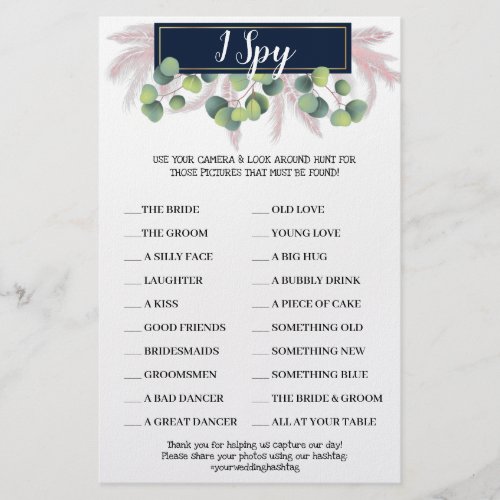 I Spy Pampas Grass Wedding Reception Game Card Flyer