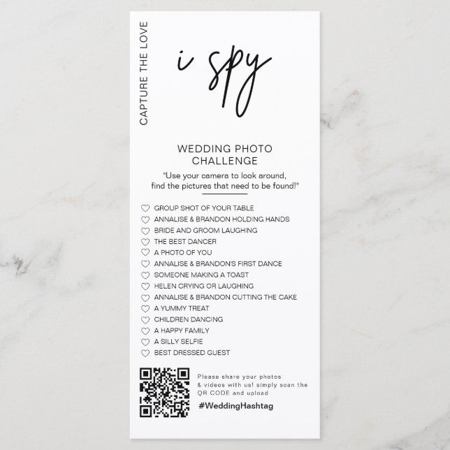 I spy wedding game Capture the love photo scavenge Menu (Front)