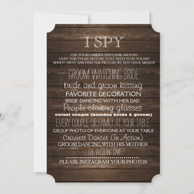 I Spy Wedding Game Wood Rustic Photography Invitation (Front)