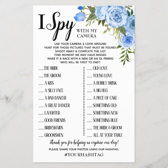 I Spy wedding reception game english spanish card Flyer (Front)