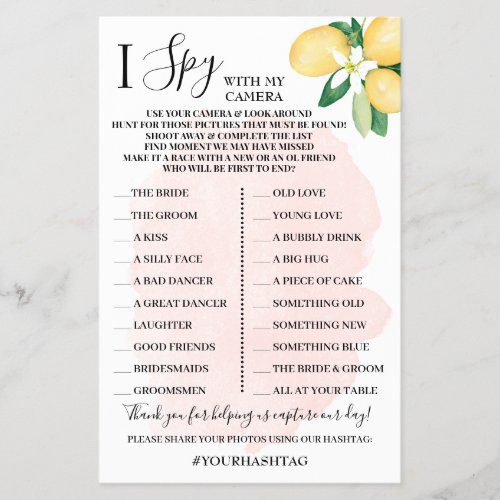 I Spy Wedding Reception Shower Lemons Game Card Fl Flyer