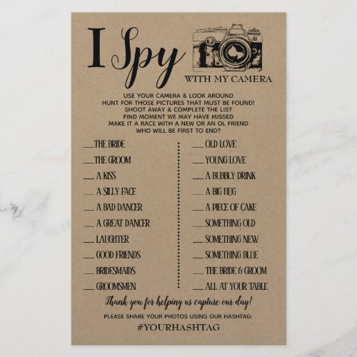 I Spy Wedding Reception Shower Rustic Game Card Flyer