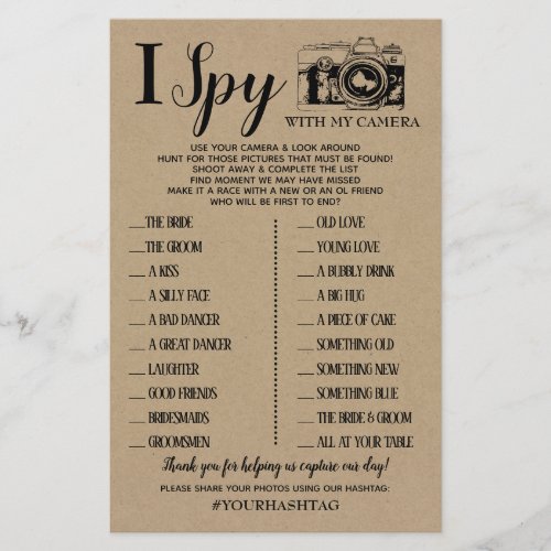 I Spy Wedding Reception Shower Rustic Game Card Flyer