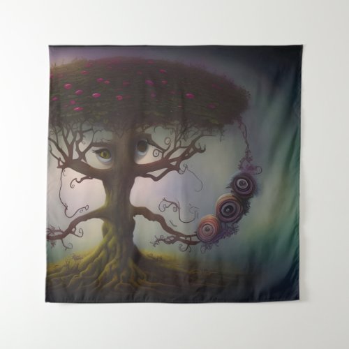 I Spy With My Big Eye _ Surreal Tree AI Art Tapestry