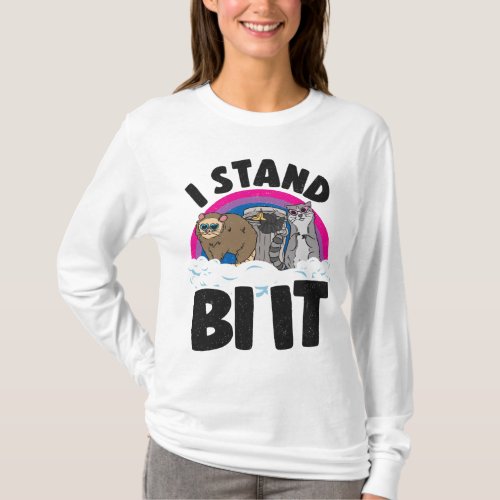 I Stand Bi It Opossum Raccoon Bisexual Pride Flag  T_Shirt