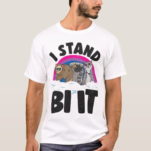 I Stand Bi It Opossum Raccoon Bisexual Pride Flag  T_Shirt