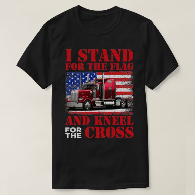 I Stand For The Flag And Kneel Cross T-Shirt (Design Front)