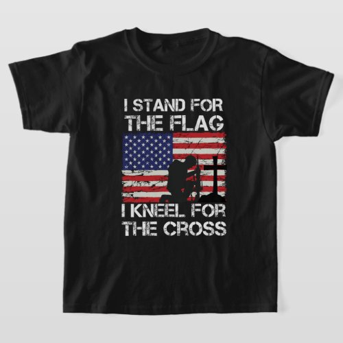 I Stand for The Flag Kneel for The Cross Flag USA T_Shirt