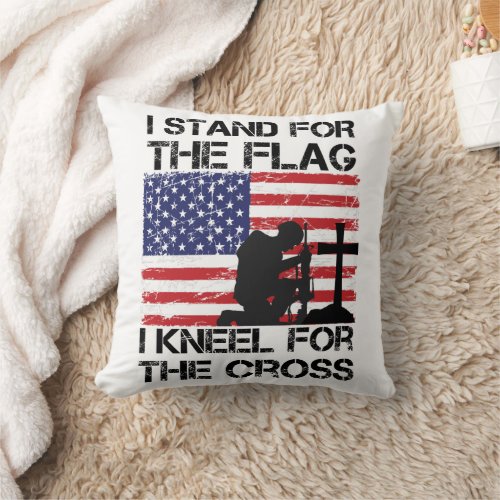 I Stand for The Flag Kneel for The Cross Flag USA Throw Pillow