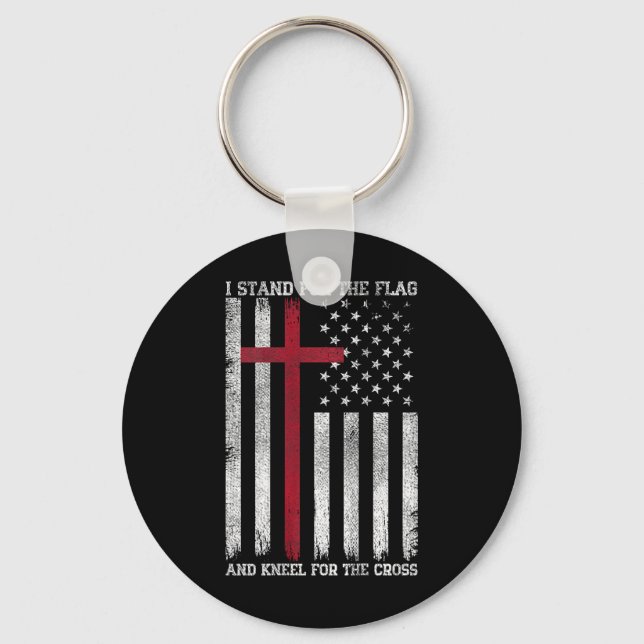 I Stand For The Flag Kneel For The Cross Usa Ameri Keychain (Front)