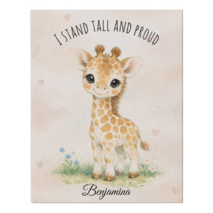 “I Stand Tall and Proud” Cute Baby Giraffe Faux Canvas Print