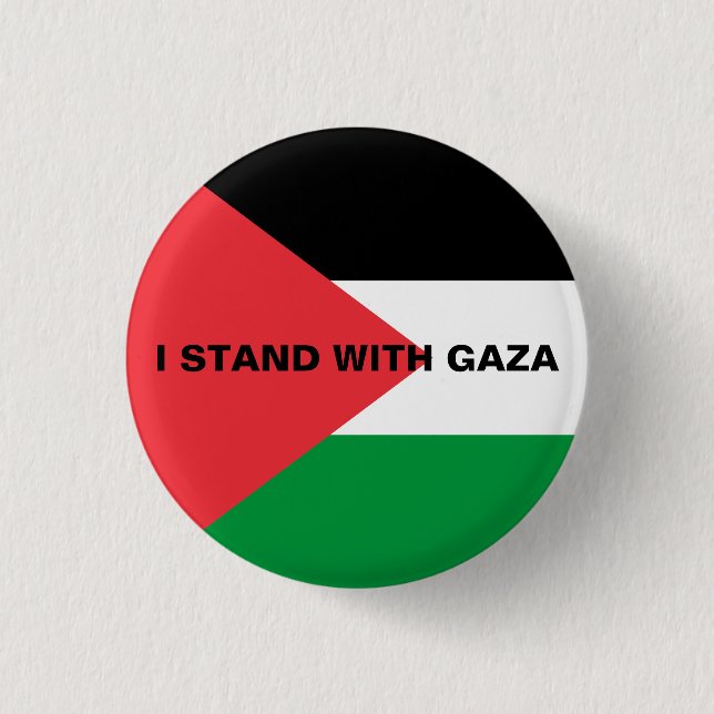 I stand with Gaza custom black text Palestine flag Button (Front)