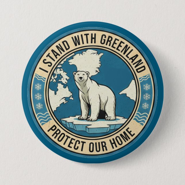 I Stand With Greenland Polar Bear Button (Front)