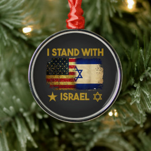 I Stand with Israel America Flag Metal Ornament
